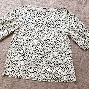 H&M Black+White Floral Half Sleeve Top Size S